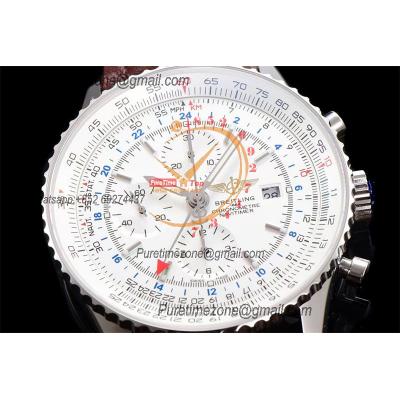 A24322121 Navitimer 1 World GMT A7750 Automatic Chronograph Mens Watch  White Dial Brown Leather Strap Best Edition