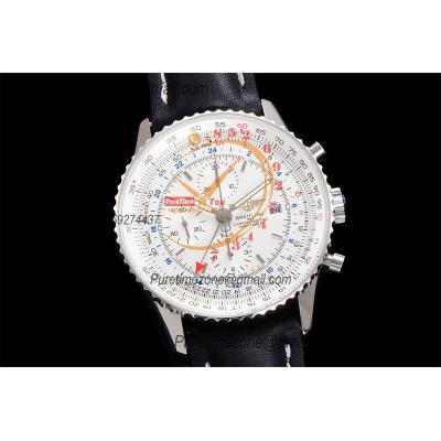 A24322121 Navitimer 1 World GMT A7750 Automatic Chronograph Mens Watch  White Dial Black Leather Strap Best Edition