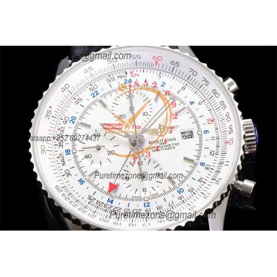 A24322121 Navitimer 1 World GMT A7750 Automatic Chronograph Mens Watch  White Dial Black Leather Strap Best Edition