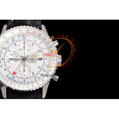 A24322121 Navitimer 1 World GMT A7750 Automatic Chronograph Mens Watch  White Dial Black Leather Strap Best Edition