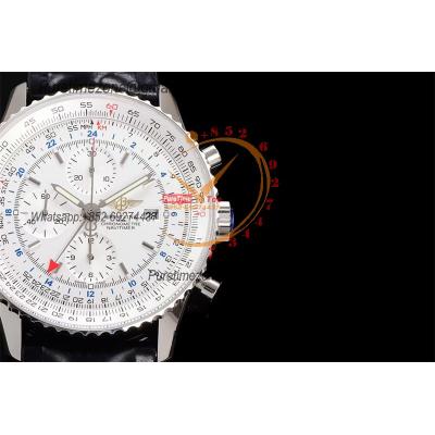 A24322121 Navitimer 1 World GMT A7750 Automatic Chronograph Mens Watch  White Dial Black Leather Strap Best Edition