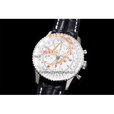 A24322121 Navitimer 1 World GMT A7750 Automatic Chronograph Mens Watch  White Dial Black Leather Strap Best Edition