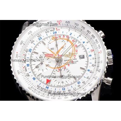 A24322121 Navitimer 1 World GMT A7750 Automatic Chronograph Mens Watch  White Dial Black Leather Strap Best Edition