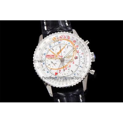 A24322121 Navitimer 1 World GMT A7750 Automatic Chronograph Mens Watch  White Dial Black Leather Strap Best Edition