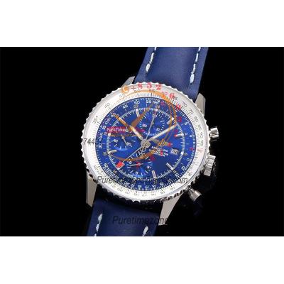 A24322121 Navitimer 1 World GMT A7750 Automatic Chronograph Mens Watch  Blue Dial Blue Leather Strap Best Edition