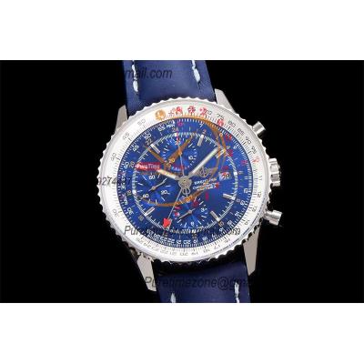 A24322121 Navitimer 1 World GMT A7750 Automatic Chronograph Mens Watch  Blue Dial Blue Leather Strap Best Edition