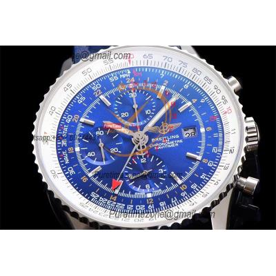 A24322121 Navitimer 1 World GMT A7750 Automatic Chronograph Mens Watch  Blue Dial Blue Leather Strap Best Edition