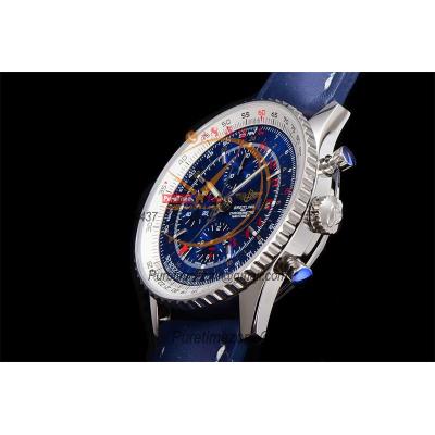 A24322121 Navitimer 1 World GMT A7750 Automatic Chronograph Mens Watch  Blue Dial Blue Leather Strap Best Edition