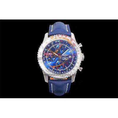 A24322121 Navitimer 1 World GMT A7750 Automatic Chronograph Mens Watch  Blue Dial Blue Leather Strap Best Edition