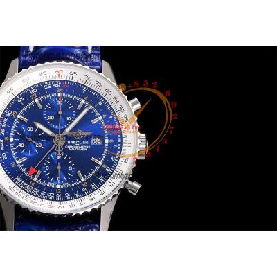 A24322121 Navitimer 1 World GMT A7750 Automatic Chronograph Mens Watch  Blue Dial Blue Leather Strap Best Edition