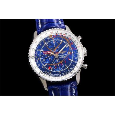 A24322121 Navitimer 1 World GMT A7750 Automatic Chronograph Mens Watch  Blue Dial Blue Leather Strap Best Edition