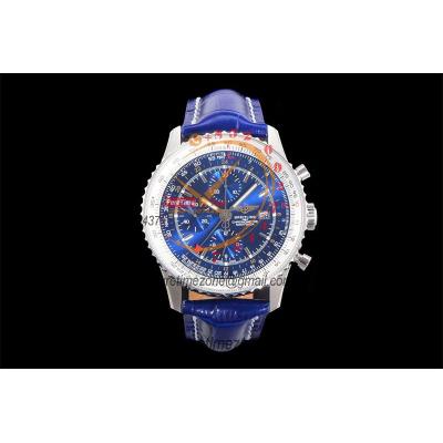 A24322121 Navitimer 1 World GMT A7750 Automatic Chronograph Mens Watch  Blue Dial Blue Leather Strap Best Edition