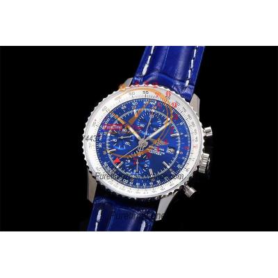 A24322121 Navitimer 1 World GMT A7750 Automatic Chronograph Mens Watch  Blue Dial Blue Leather Strap Best Edition