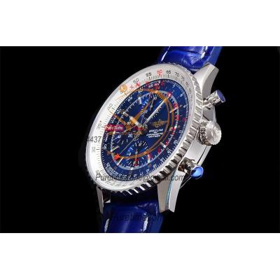 A24322121 Navitimer 1 World GMT A7750 Automatic Chronograph Mens Watch  Blue Dial Blue Leather Strap Best Edition