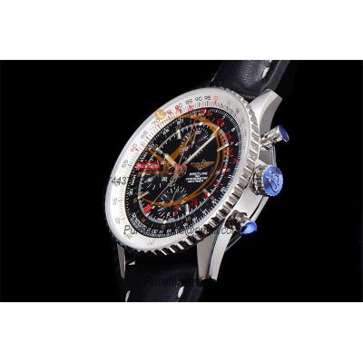 A24322121 Navitimer 1 World GMT A7750 Automatic Chronograph Mens Watch  Black Dial Leather Strap Best Edition