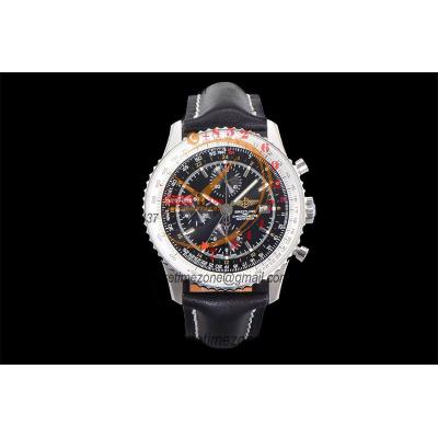 A24322121 Navitimer 1 World GMT A7750 Automatic Chronograph Mens Watch  Black Dial Leather Strap Best Edition