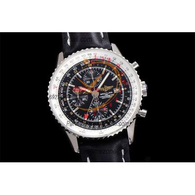 A24322121 Navitimer 1 World GMT A7750 Automatic Chronograph Mens Watch  Black Dial Leather Strap Best Edition