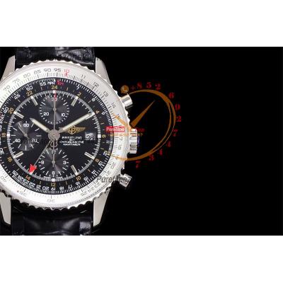 A24322121 Navitimer 1 World GMT A7750 Automatic Chronograph Mens Watch  Black Dial Leather Strap Best Edition