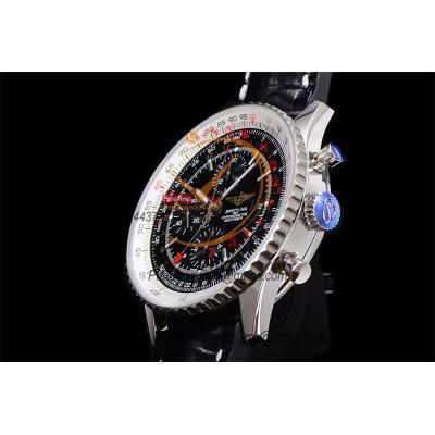 A24322121 Navitimer 1 World GMT A7750 Automatic Chronograph Mens Watch  Black Dial Leather Strap Best Edition