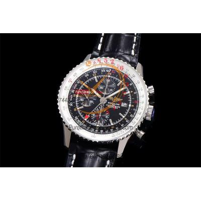 A24322121 Navitimer 1 World GMT A7750 Automatic Chronograph Mens Watch  Black Dial Leather Strap Best Edition