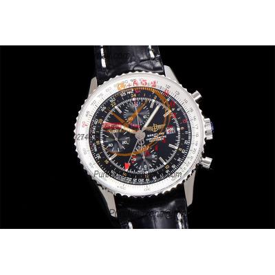 A24322121 Navitimer 1 World GMT A7750 Automatic Chronograph Mens Watch  Black Dial Leather Strap Best Edition