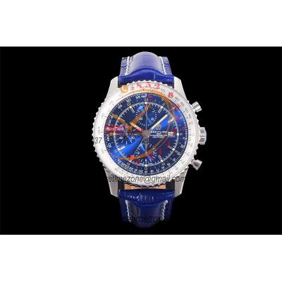 A2432212 Navitimer 1 World GMT A7750 Automatic Chronograph Mens Watch  Blue Dial Leather Strap Best Edition