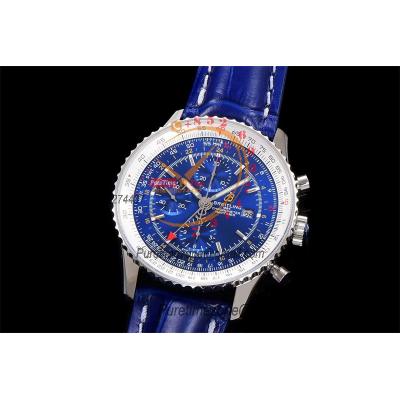 A2432212 Navitimer 1 World GMT A7750 Automatic Chronograph Mens Watch  Blue Dial Leather Strap Best Edition