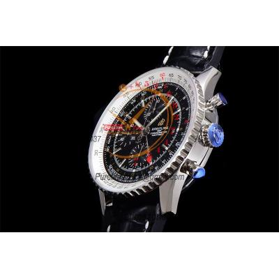 A24322121 Navitimer 1 World GMT A7750 Automatic Chronograph Mens Watch  Black Dial Leather Strap Best Edition