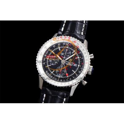 A24322121 Navitimer 1 World GMT A7750 Automatic Chronograph Mens Watch  Black Dial Leather Strap Best Edition