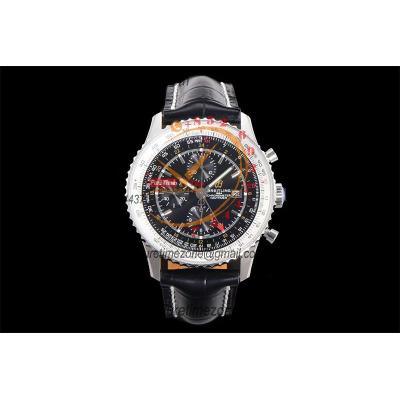 A24322121 Navitimer 1 World GMT A7750 Automatic Chronograph Mens Watch  Black Dial Leather Strap Best Edition