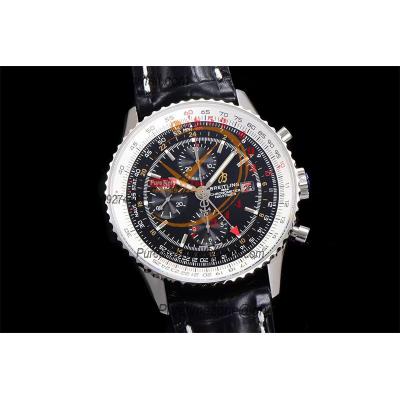 A24322121 Navitimer 1 World GMT A7750 Automatic Chronograph Mens Watch  Black Dial Leather Strap Best Edition