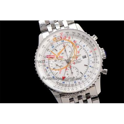 A24322121 Navitimer 1 World GMT A7750 Automatic Chronograph Mens Watch  White Dial SS Bracelet Best Edition