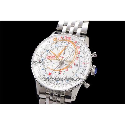 A24322121 Navitimer 1 World GMT A7750 Automatic Chronograph Mens Watch  White Dial SS Bracelet Best Edition