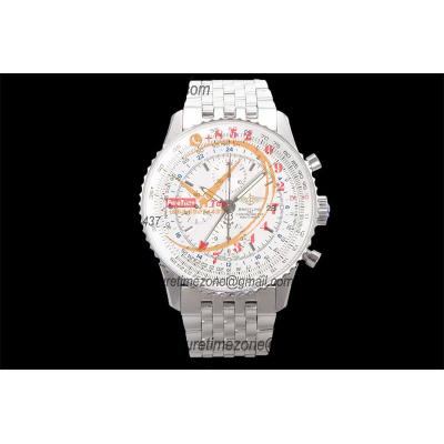 A24322121 Navitimer 1 World GMT A7750 Automatic Chronograph Mens Watch  White Dial SS Bracelet Best Edition