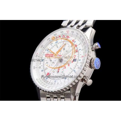 A24322121 Navitimer 1 World GMT A7750 Automatic Chronograph Mens Watch  White Dial SS Bracelet Best Edition