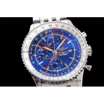 A24322121 Navitimer 1 World GMT A7750 Automatic Chronograph Mens Watch Blue Dial SS Bracelet Best Edition