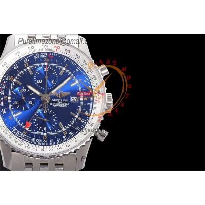 A24322121 Navitimer 1 World GMT A7750 Automatic Chronograph Mens Watch Blue Dial SS Bracelet Best Edition