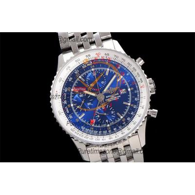 A24322121 Navitimer 1 World GMT A7750 Automatic Chronograph Mens Watch Blue Dial SS Bracelet Best Edition