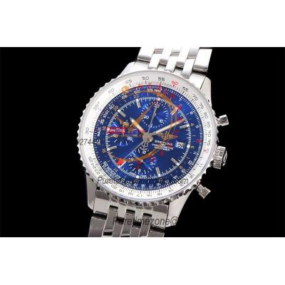 A24322121 Navitimer 1 World GMT A7750 Automatic Chronograph Mens Watch Blue Dial SS Bracelet Best Edition