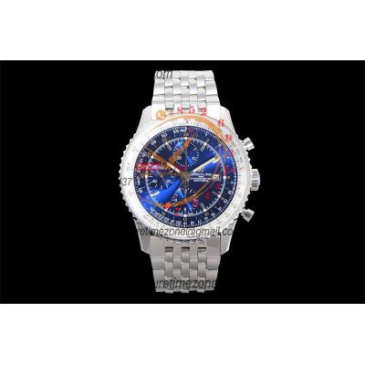 A24322121 Navitimer 1 World GMT A7750 Automatic Chronograph Mens Watch Blue Dial SS Bracelet Best Edition