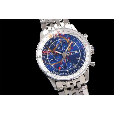 A24322121 Navitimer 1 World GMT A7750 Automatic Chronograph Mens Watch Blue Dial SS Bracelet Best Edition