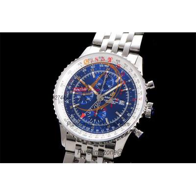 A24322121 Navitimer 1 World GMT A7750 Automatic Chronograph Mens Watch Blue Dial SS Bracelet Best Edition