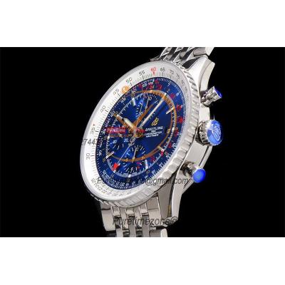 A24322121 Navitimer 1 World GMT A7750 Automatic Chronograph Mens Watch Blue Dial SS Bracelet Best Edition