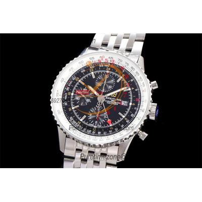 A24322121 Navitimer 1 World GMT A7750 Automatic Chronograph Mens Watch Black Dial SS Bracelet Best Edition