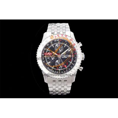 A24322121 Navitimer 1 World GMT A7750 Automatic Chronograph Mens Watch Black Dial SS Bracelet Best Edition