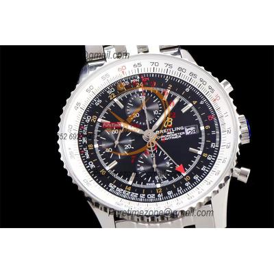 A24322121 Navitimer 1 World GMT A7750 Automatic Chronograph Mens Watch Black Dial SS Bracelet Best Edition