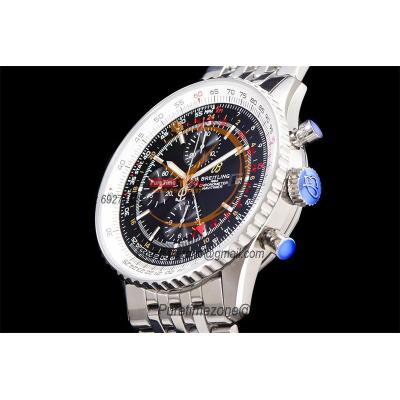 A24322121 Navitimer 1 World GMT A7750 Automatic Chronograph Mens Watch Black Dial SS Bracelet Best Edition