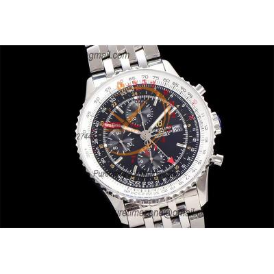 A24322121 Navitimer 1 World GMT A7750 Automatic Chronograph Mens Watch Black Dial SS Bracelet Best Edition