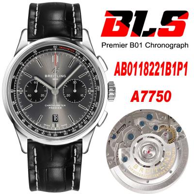 Premier B01 AB0118 A7750 Automatic Chronograph Mens Watch BLSF 42 Bentley Racing Gray Dial Leather Strap Best Edition