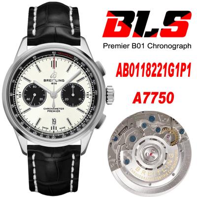 Premier B01 AB0118 A7750 Automatic Chronograph Mens Watch BLSF 42 Bentley Racing White Dial Leather Strap Best Edition